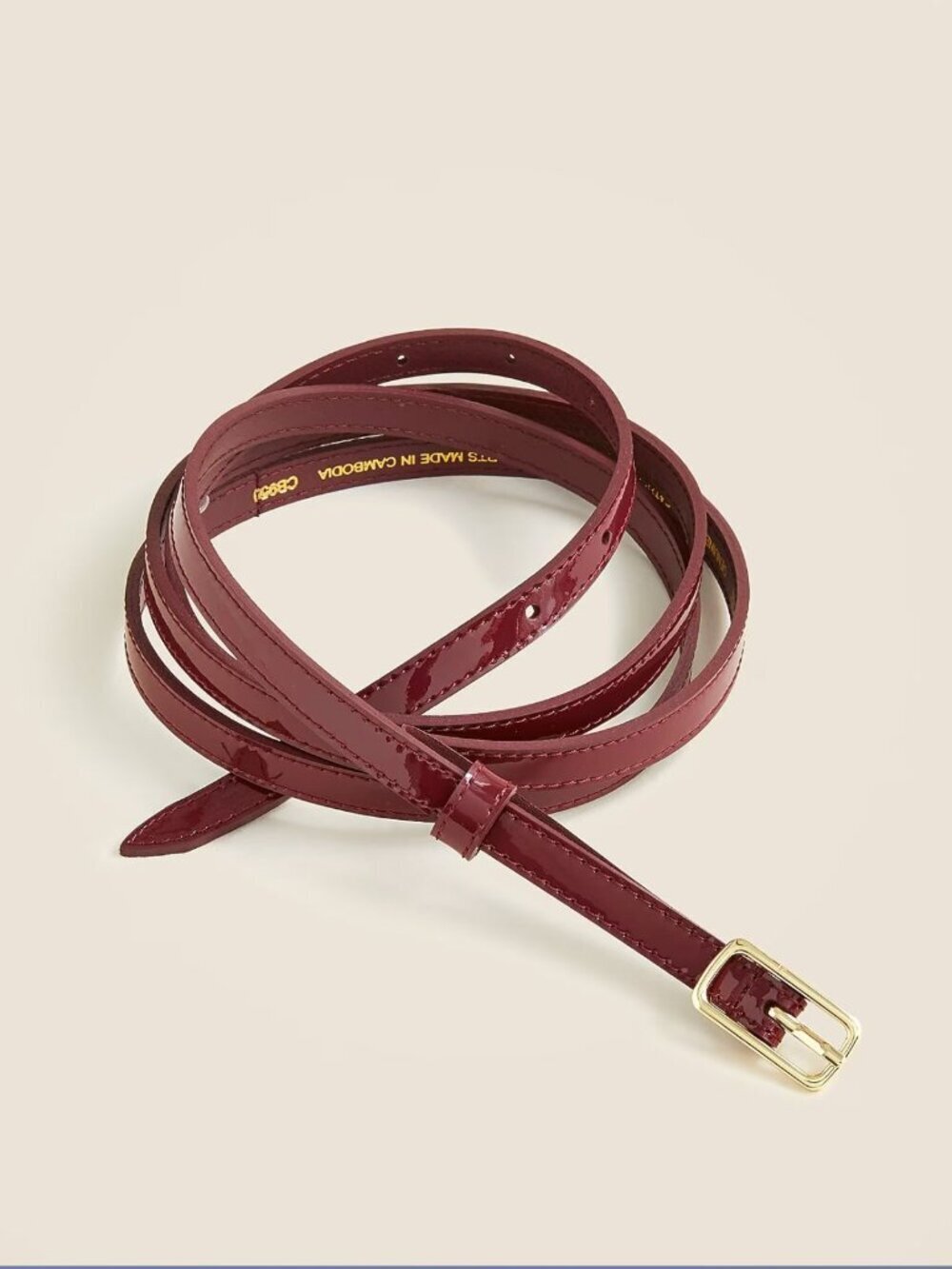 J Crew Skinny Double Wrap Belt Sz S Italian Patent Leather Gold Buckle NEW